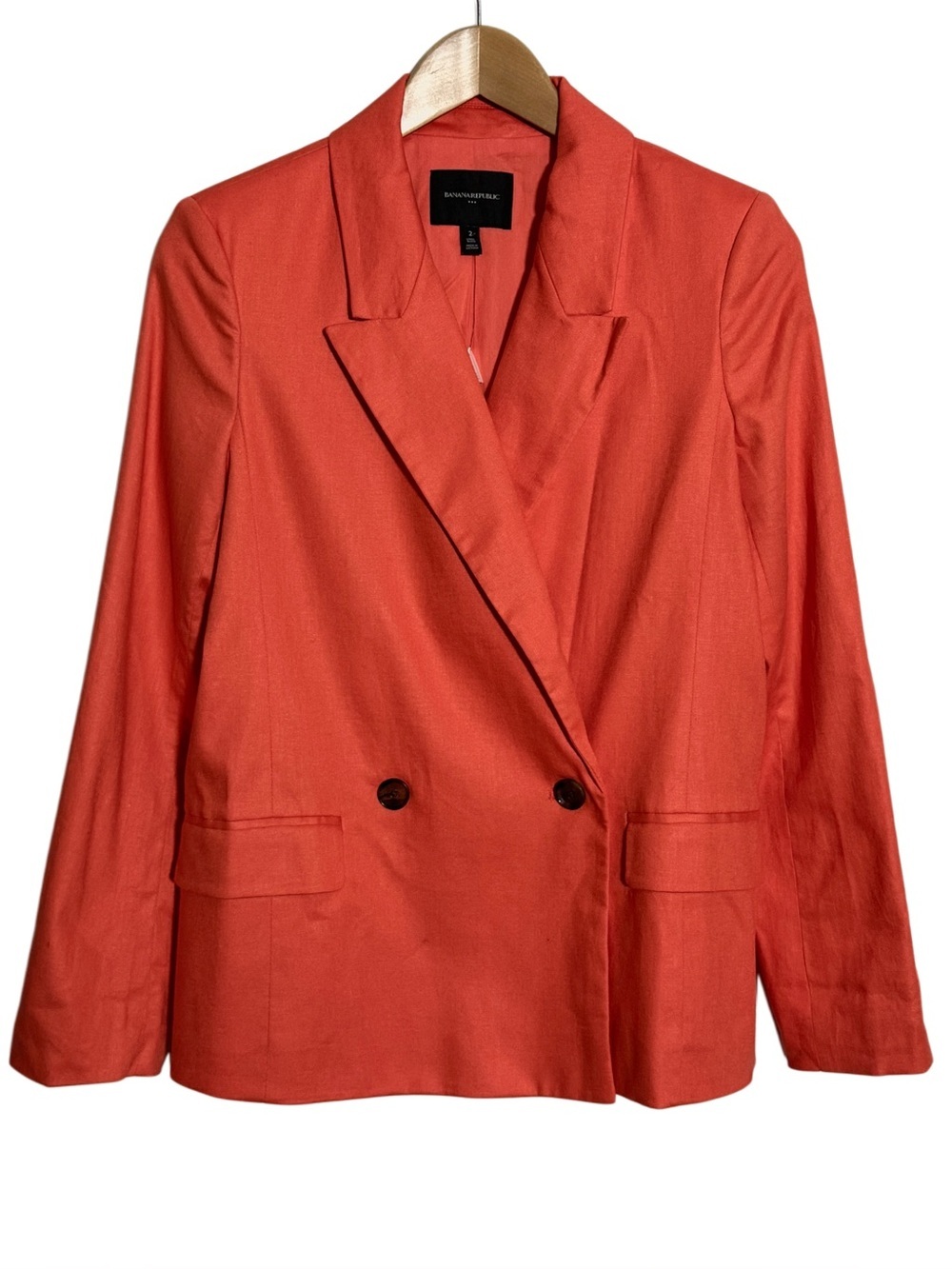 WJT19 {Banana Republic} Coral Linen Blend Boyfriend Long Length Blazer Suit Coat